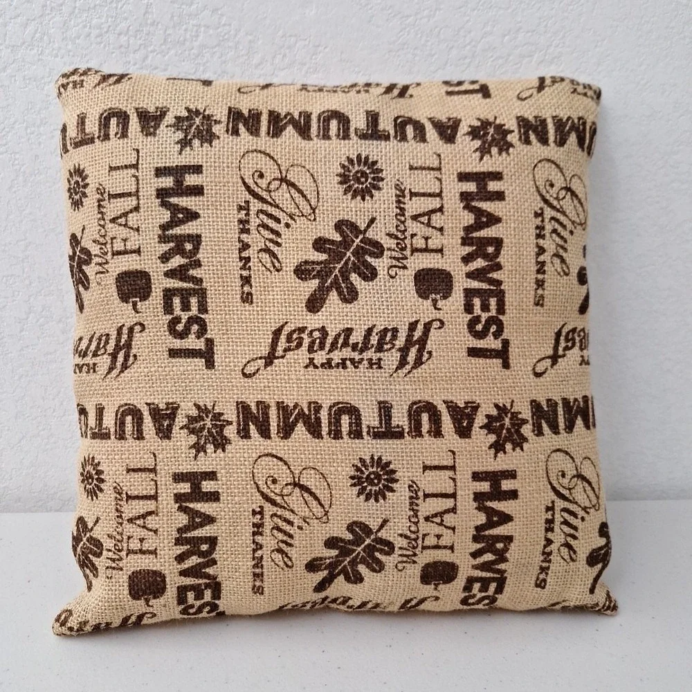 Fall Harvest Autumn Give Thanks Burlap Throw Pillow Home Decor 13